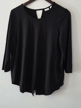 MAX STUDIO Women's Three-Quarter Inch Sleeve Scoop Neck Black Top Size L